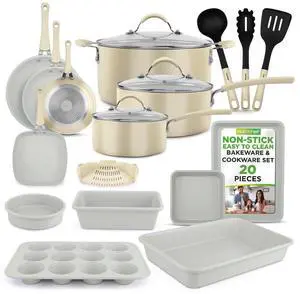 NutriChef 20pc Nonstick Cookware & Bakeware Set - NCCW20SBG - White
