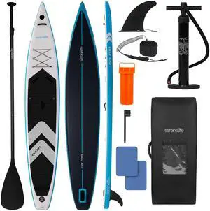 SereneLife 14 Inflatable Stand Up Paddle Board for Racing - 28 Narrow Design for Expert Paddlers with Non-Slip EVA Deck Pad, Includes Premium SUP Accessories and GoPro Mount, for Youth and Adults