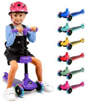 SereneLife Kids Foldable LED Wheel Kick Scooter with Seat - Purple (SLKSC26PR)