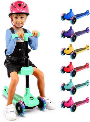 SereneLife 3-Wheel Foldable Kids Scooter  LED Wheel Lights, Adjustable Handlebar, Rear Foot Brake, Lean-to-Steer, Anti-Slip Deck  Ideal for Toddlers & Kids 2+, up to 110 lbs