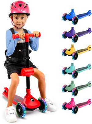 SereneLife 3-Wheel Foldable Kids Scooter  LED Wheel Lights, Adjustable Handlebar, Rear Foot Brake, Lean-to-Steer, Anti-Slip Deck  Ideal for Toddlers & Kids 2+, up to 110 lbs