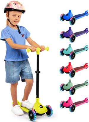 SereneLife 3-Wheel Foldable Kids Scooter  LED Wheel Lights, Adjustable Handlebar, Rear Foot Brake, Lean-to-Steer, Anti-Slip Deck  Ideal for Toddlers & Kids 3+, up to 110 lbs
