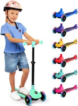 SereneLife 3-Wheel Foldable Kids Scooter  LED Wheel Lights, Adjustable Handlebar, Rear Foot Brake, Lean-to-Steer, Anti-Slip Deck  Ideal for Toddlers & Kids 3+, up to 110 lbs