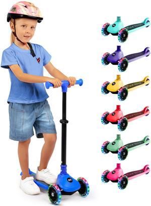 SereneLife 3-Wheel Foldable Kids Scooter  LED Wheel Lights, Adjustable Handlebar, Rear Foot Brake, Lean-to-Steer, Anti-Slip Deck  Ideal for Toddlers & Kids 3+, up to 110 lbs