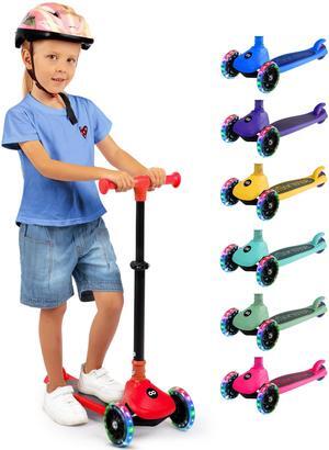 SereneLife 3-Wheel Foldable Kids Scooter  LED Wheel Lights, Adjustable Handlebar, Rear Foot Brake, Lean-to-Steer, Anti-Slip Deck  Ideal for Toddlers & Kids 3+, up to 110 lbs