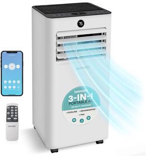 SereneLife SLPAC103W Portable Air Conditioner-1000 BTU (Ashrae) Compact Cooling Unit with WiFi Function, Includes Window Mount Kit (Gray)