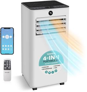 SereneLife 8,000 BTU Portable Air Conditioner and Heater, Small AC with Dehumidifier and Fan, Wifi Function, Mini AC Unit with 350 Sq. Ft. Coverage, Includes Remote Control and Window Mount Kit