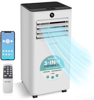 SereneLife SLPAC83W Portable Air Conditioner-8000 BTU Capacity (Ashrae) Compact Home A/C Cooling Unit Only with WiFi Function, Includes Window Mount Kit (White)