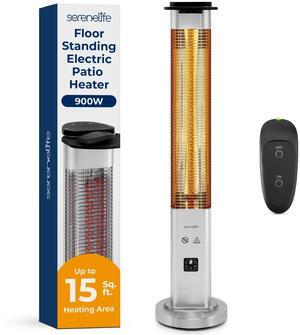 SereneLife Outdoor Electric Patio Heater - 900W Infrared Heater with Remote, Aluminum Reflector, Waterproof Design, IP65 Approved, Quiet Operation, Standing Porch Heater for Patio & Backyard