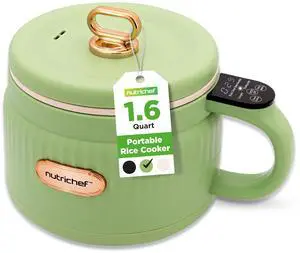 NutriChef 1.6 QT Portable Electric Rice Cooker & Lunch Maker | Multi-Functional & Non-Stick Ceramic Coating | Digital Control Panel | 6 Cook Functions: Rice, Soup, Stew, Porridge & More | Green