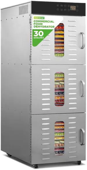 NutriChef 30 Layer & 3 Chamber Commercial Food Dehydrator Machine - Stainless Steel Trays, Digital Timer and Temperature Control, Ideal for Jerky Meat, Fruit, Pet Treats, Vegetables, and Herbs