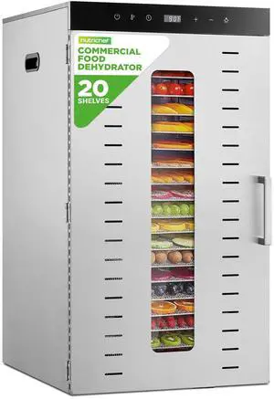 NutriChef 20 Layer Commercial Food Dehydrator Machine - Includes 20 Stainless Steel Trays, Built-in Digital Timer and Temperature Control, Ideal for Jerky Meat, Fruit, Pet Treats, and Vegetables