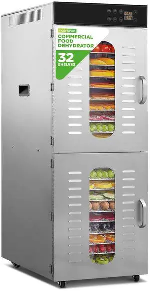 NutriChef 32 Layer & 2 Chamber Commercial Food Dehydrator Machine - Stainless Steel Trays, Digital Timer and Temperature Control, Ideal for Jerky Meat, Fruit, Pet Treats, Vegetables, and Herbs