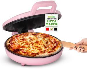 NutriChef Countertop Pizza Maker | 1500W Non-Stick Electric Pizza Cooker | Make 12" Personal Pizzas, Eggs, Toast & More | Cool-Touch Handles, Compact & Space-Saving | Temp Range 175-400°F | Pink