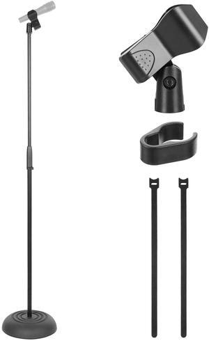 Pyle Adjustable Height Microphone Stand, 36.2" - 63.7 Inches Universal Mic Holder, Compact Design, Sturdy and Lightweight, Ideal for Studio and Concerts, With Mic Clip, Rubber Base (Black)