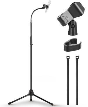 Pyle Tripod Mic Stand, Adjustable Gooseneck Microphone Stand, Sturdy Build, Non-Slip Rubber Feet, Folds Flat for Compact Storage, Includes Mic Clip & 5/8" Adapter, 52.36" to 79.13" Inch