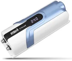 Pyle 5.0 Farad Digital Power Capacitor, High-Performance Car Audio Accessory with Blue Digital Display Voltage Readout and LED Flash, Over Voltage Protection, Mounting Hardware, DC 12-24V