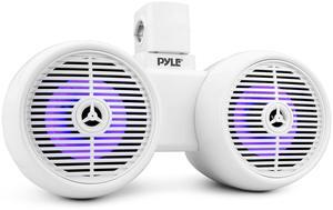 Dual Bluetooth Off-Road Speakers - 6.5 200W 2-Way Marine Waterproof Wakeboard Tower Sound System w/LED Light, Full Range Outdoor Stereo Speaker for Car ATV Jeep Boat, Includes Brackets (White)