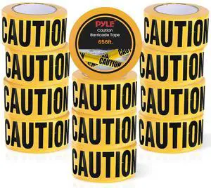 Pyle 12 Pieces Yellow Caution Tape Set - 656 Foot Long Tape Roll Suitable for a Wide Range of Applications, Including Roadworks, Events, and Hazardous Areas