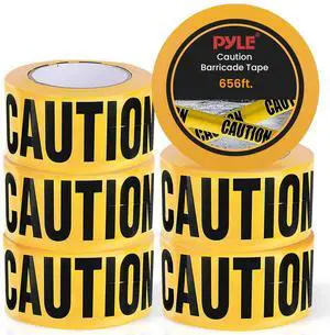 Pyle 6 Pieces Yellow Caution Tape Set - 656 Foot Long Tape Roll Suitable for a Wide Range of Applications, Including Roadworks, Events, and Hazardous Areas