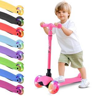 Hurtle Mini Kickboard Scooter for Kids  Height Adjustable 25-28 Inches, 3-Wheel Toddler Micro Scooter with LED Light-up Wheels, Lightweight Riding Toy, Non-Slip, Indoor/Outdoor Fun, Ages 2-5 (Teal)