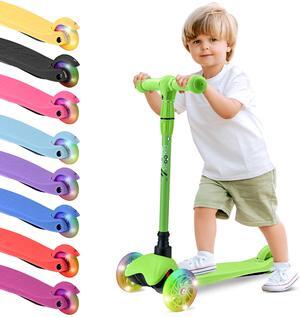 Hurtle Mini Kickboard Scooter for Kids - Height Adjustable 25''-28'', Lightweight 3-Wheels with LED Light-up, Anti-Slip,Indoor/Outdoor Fun, Micro-Scooter for Ages 2-5