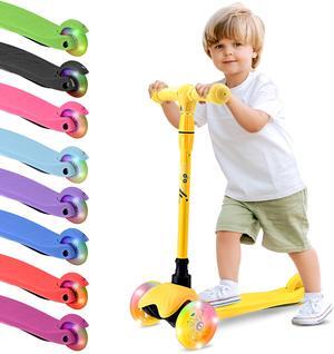 Hurtle Mini Kickboard Scooter for Kids  Height Adjustable 25-28 Inches, 3-Wheel Toddler Micro Scooter with LED Light-up Wheels, Lightweight Riding Toy, Non-Slip, Indoor/Outdoor Fun, Ages 2-5 (Green)