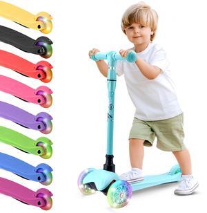 Hurtle Mini Kickboard Scooter for Kids  Height Adjustable 25-28 Inches, 3-Wheel Toddler Micro Scooter with LED Light-up Wheels, Lightweight Riding Toy, Non-Slip, Indoor/Outdoor Fun, Ages 2-5 (Pink)