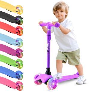 Hurtle Mini Kickboard Scooter for Kids  Height Adjustable 25-28 Inches, 3-Wheel Toddler Micro Scooter with LED Light-up Wheels, Lightweight Riding Toy, Non-Slip, Indoor/Outdoor Fun, Ages 2-5 (Red)
