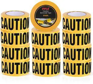 Pyle 12 Pieces Yellow Caution Do Not Enter Tape Set - 656 Foot Long Tape Roll Suitable for a Wide Range of Applications, Including Roadworks, Events, and Hazardous Areas