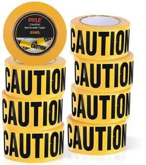 Pyle Caution Tape Yellow, Caution Do Not Enter 200 Meter Roll of Non-Adhesive Safety Barricade Warning Tape, Highly Durable & Visible for Indoor/Outdoor Use 8 pc