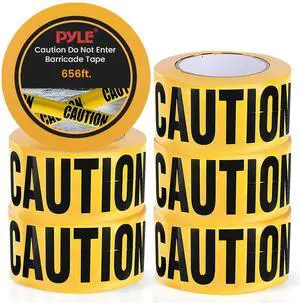 Pyle 6 Pieces Yellow Caution Do Not Enter Tape Set - 656 Foot Long Tape Roll Suitable for a Wide Range of Applications, Including Roadworks, Events, and Hazardous Areas