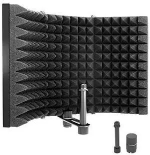 PyleUsa Microphone Isolation Shield- 3 Panel Noise Absorbing Record Booth Studio Acoustic Vocal Dampening Filter w/ 1.6"Thick Foam, Adjustable Mic Depth, Removable Shock Mount, Universal " Threading