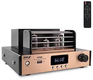 Bluetooth Tube Amplifier Stereo Receiver - 1000W Home Audio Desktop Stereo Vacuum Hi-Fi Power Amplifier Receiver w/ 4 Vacuum Tubes, USB/CD/DVD Input, Subwoofer Output - Pyle PVTA90