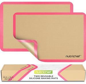 Nutrichef Silicone Baking Mats - 2 Non-stick Food-Grade Silicone Mats - Perfect for Full Baking Pans 24.4 x 16.5 IN - Oven-safe Up to 480 Degrees F - Suitable for Ovens, Freezers, & Dishwashers - Pink