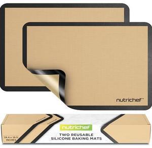 Nutrichef Silicone Baking Mats - 2 Non-stick Food-Grade Reusable Silicone Mats - Perfect for Half Baking Pans 16.5 x 11.6 IN - Oven-Safe Up to 480 Degrees F - Safe for Ovens & Dishwashers - Grey