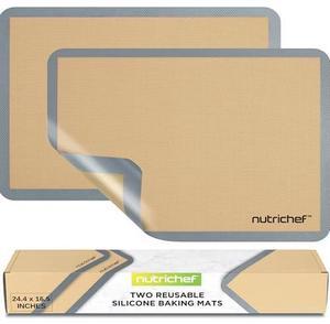 Nutrichef Silicone Baking Mats - 2 Non-stick Food-Grade Silicone Mats - Perfect for Full Baking Pans 24.4 x 16.5 IN - Oven-safe Up to 480 Degrees F - Suitable for Ovens, Freezers, & Dishwashers - Grey