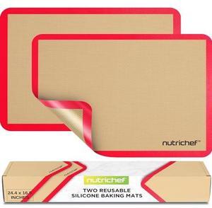 Nutrichef Silicone Baking Mats - 2 Non-stick Food-Grade Silicone Mats - Perfect for Full Baking Pans 24.4 x 16.5 IN - Oven-safe Up to 480 Degrees F - Suitable for Ovens, Freezers, & Dishwashers - Red