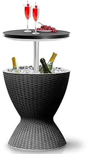 SereneLife Outdoor Cool Bar Table, 7.5 Gallon Beer and Wine Cooler, Patio Furniture & Hot Tub Side Table, Beverage Cooler, All-Weather Resistant Ice Cool Bar, Rattan Style Patio, Cocktail Bar (Black)