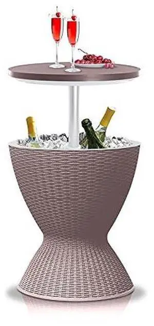 SereneLife Outdoor Cool Bar Table, 7.5 Gallon Beer and Wine Cooler, Patio Furniture & Hot Tub Side Table, Beverage Cooler, All-Weather Resistant Ice Cool Bar, Rattan Style Patio, Cocktail Bar (Grey)