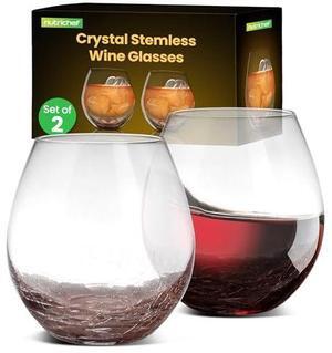 NutriChef Stemless 8 Wine Glasses 15 Ounces, Hand Blown Glasses for Home, Bar & Restaurant, Dishwasher Safe, Gift Set for Wine Lovers, Friends