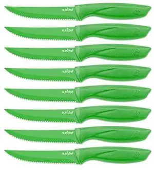 8 Piece Kitchen Knife Set - Multi-purpose Unbreakable Ergonomic Non-stick Stainless Steel Kitchen Steak Knives Set with Fully Serrated Blades - Great for BBQ Grill - NCSK8GE