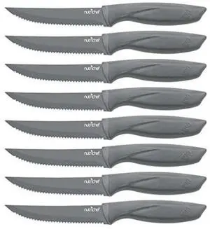 8 Piece Kitchen Knife Set - Multi-purpose Unbreakable Ergonomic Non-stick Stainless Steel Kitchen Steak Knives Set with Fully Serrated Blades - Great for BBQ Grill - NCSK8GY