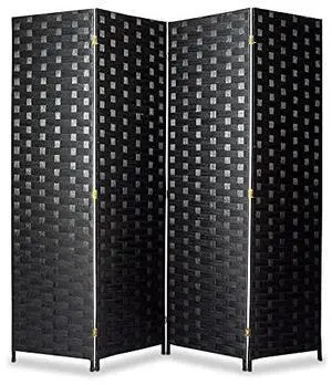 SereneLife Woven Fiber Room Divider - 4-Panel Portable Lightweight Freestanding Indoor Foldable Decorative Partition, Screen Separator, Better Folding Privacy, Dressing Area, Porch, Office