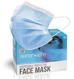 SereneLife 100 Pcs. Disposable Face Masks - 3 Layer Protection Breathable Face Masks, for Dust Covering, Protective Dust Filter, PPE Safety Mouth Cover, and Nose Shield, for Adults SL3PLY100