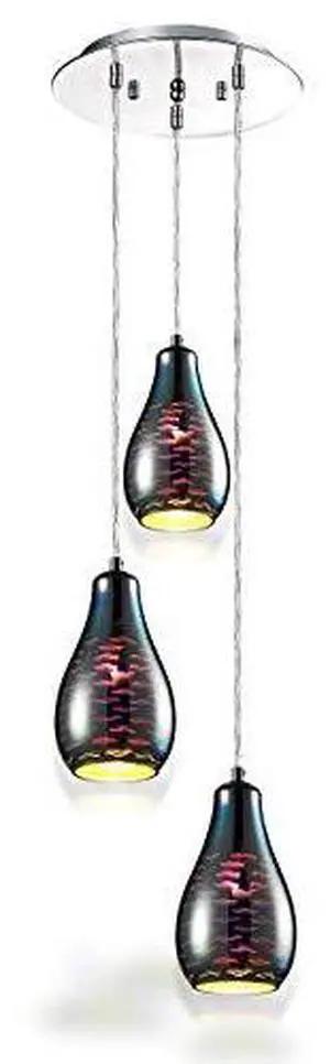 MAXvolador Home Pendant Hanging Lighting Fixture-Triple Lamp Ceiling Light with 3 5.1x8.7-Sphere Shaped Dome Globes, Sculpted Glass Accent-SLLMP37