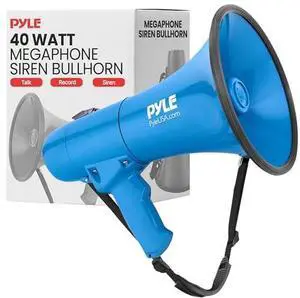 Pyle 40W Megaphone Siren Bullhorn Speaker, Portable and Lightweight Automatic Bullhorn for Indoor and Outdoor Use, 800 Square Yards Projection Range, Use as Siren/Music (Blue)