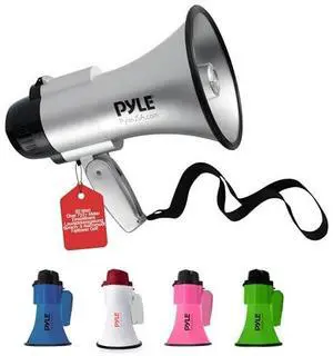 Pyle Portable Megaphone Speaker Siren Bullhorn-Compact and Battery Operated with 30 Watt Power,Microphone,2 Modes,PA Sound and Foldable Handle for Cheerleading and Police Use-Pyle PMP33SL(Silver)