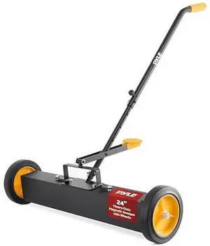 Pyle 24 Rolling Magnetic Sweeper with Adjustable Handle - Strong and Durable Metal Construction, Heavy-Duty Cleaning, Metal Pickup for Industrial and Commercial Use (Black and Orange)