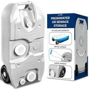 SereneLife 40L RV Portable Water Tank with Metal Handle and Large Wheels, Ideal Water Storage Container for Camping and Outdoor Activities, Fresh Water or Sewage Holding Tank, Easy to Use